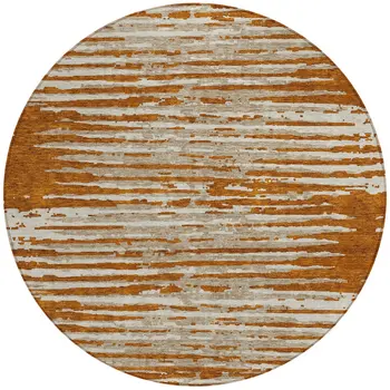 8' Brown Gray And Ivory Round Striped Washable Indoor Outdoor Area Rug