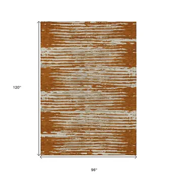 8' X 10' Brown Gray And Ivory Striped Washable Indoor Outdoor Area Rug