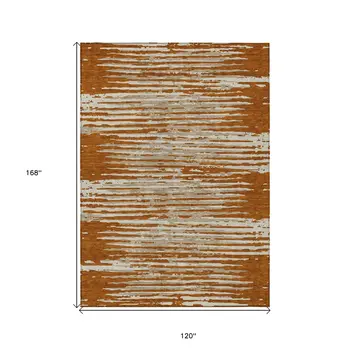 10' X 14' Brown Gray And Ivory Striped Washable Indoor Outdoor Area Rug
