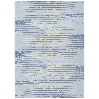 3' X 5' Sky Blue And Ivory Striped Washable Indoor Outdoor Area Rug