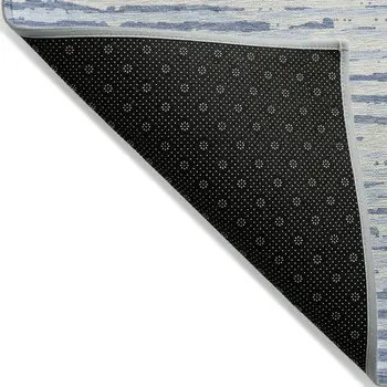 3' X 5' Sky Blue And Ivory Striped Washable Indoor Outdoor Area Rug
