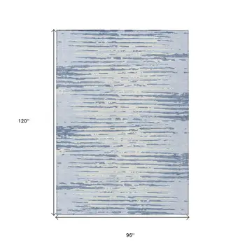 8' X 10' Sky Blue And Ivory Striped Washable Indoor Outdoor Area Rug