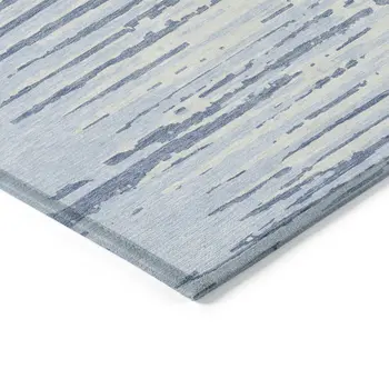 9' X 12' Sky Blue And Ivory Striped Washable Indoor Outdoor Area Rug