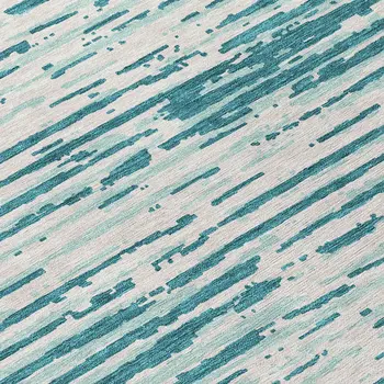 8' Teal Blue And Ivory Round Striped Washable Indoor Outdoor Area Rug