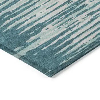 8' X 10' Teal Blue And Ivory Striped Washable Indoor Outdoor Area Rug