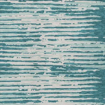 10' X 14' Teal Blue And Ivory Striped Washable Indoor Outdoor Area Rug