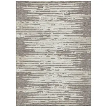 3' X 5' Taupe And Ivory Striped Washable Indoor Outdoor Area Rug