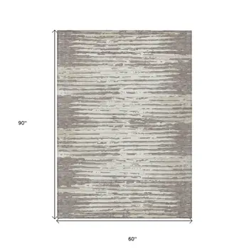 5' X 8' Taupe And Ivory Striped Washable Indoor Outdoor Area Rug
