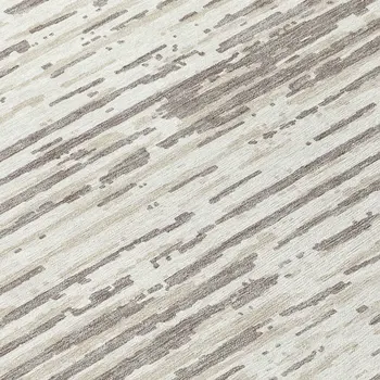 8' Taupe And Ivory Round Striped Washable Indoor Outdoor Area Rug