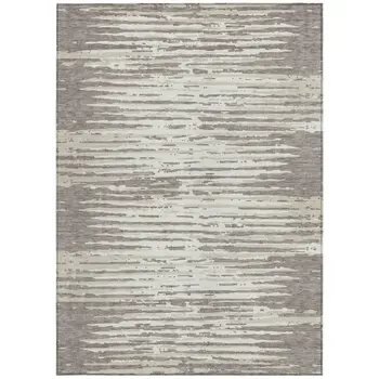 8' X 10' Taupe And Ivory Striped Washable Indoor Outdoor Area Rug
