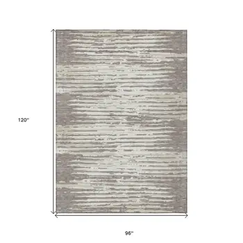 8' X 10' Taupe And Ivory Striped Washable Indoor Outdoor Area Rug