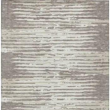 9' X 12' Taupe And Ivory Striped Washable Indoor Outdoor Area Rug