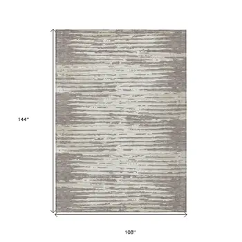 9' X 12' Taupe And Ivory Striped Washable Indoor Outdoor Area Rug