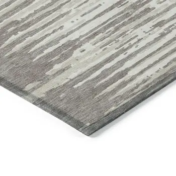 9' X 12' Taupe And Ivory Striped Washable Indoor Outdoor Area Rug