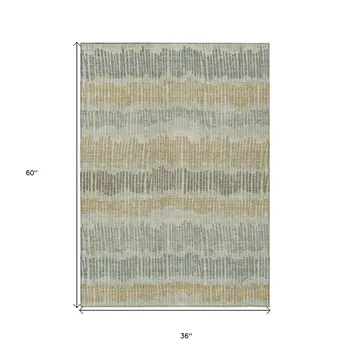3' X 5' Beige Brown And Gray Striped Washable Indoor Outdoor Area Rug
