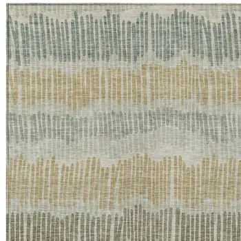 3' X 5' Beige Brown And Gray Striped Washable Indoor Outdoor Area Rug