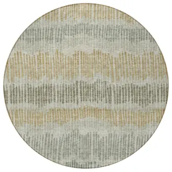 8' Beige Brown And Gray Round Striped Washable Indoor Outdoor Area Rug