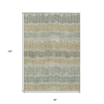 8' X 10' Beige Brown And Gray Striped Washable Indoor Outdoor Area Rug