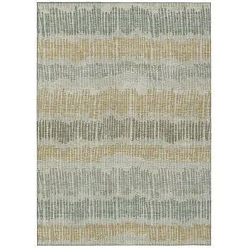 9' X 12' Beige Brown And Gray Striped Washable Indoor Outdoor Area Rug