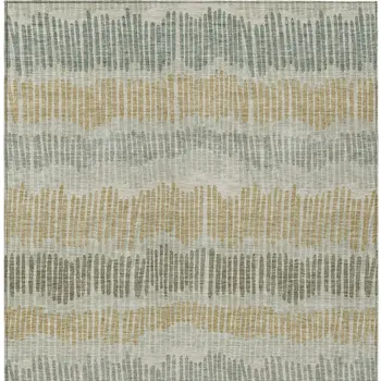 10' X 14' Beige Brown And Gray Striped Washable Indoor Outdoor Area Rug
