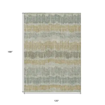 10' X 14' Beige Brown And Gray Striped Washable Indoor Outdoor Area Rug