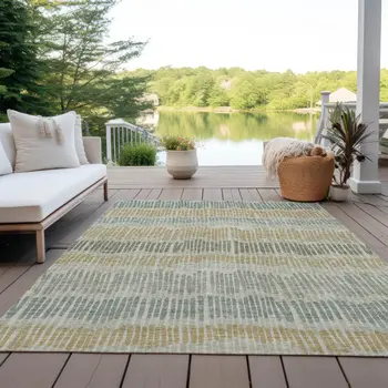 10' X 14' Beige Brown And Gray Striped Washable Indoor Outdoor Area Rug
