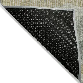 10' X 14' Beige Brown And Gray Striped Washable Indoor Outdoor Area Rug