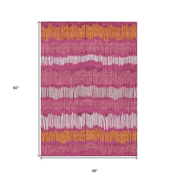 3' X 5' Blush Ivory And Brown Striped Washable Indoor Outdoor Area Rug