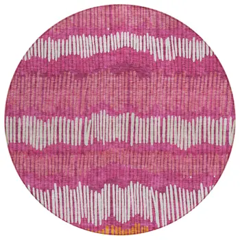 8' Blush Ivory And Brown Round Striped Washable Indoor Outdoor Area Rug