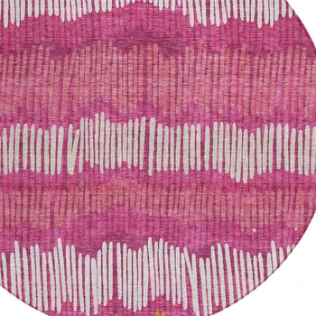 8' Blush Ivory And Brown Round Striped Washable Indoor Outdoor Area Rug