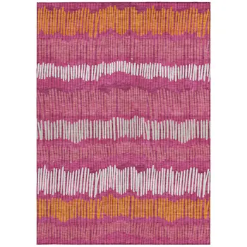 8' X 10' Blush Ivory And Brown Striped Washable Indoor Outdoor Area Rug