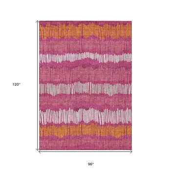8' X 10' Blush Ivory And Brown Striped Washable Indoor Outdoor Area Rug