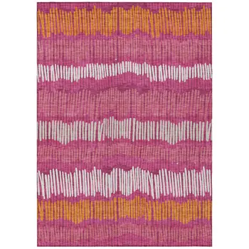 8' X 10' Blush Ivory And Brown Striped Washable Indoor Outdoor Area Rug