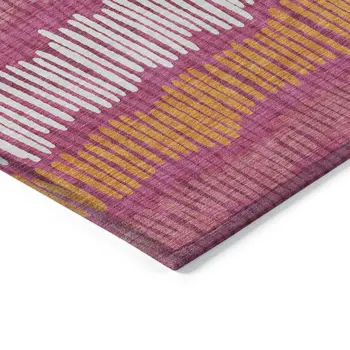 8' X 10' Blush Ivory And Brown Striped Washable Indoor Outdoor Area Rug