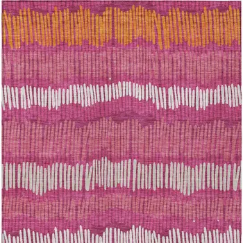 10' X 14' Blush Ivory And Brown Striped Washable Indoor Outdoor Area Rug