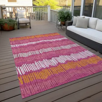 10' X 14' Blush Ivory And Brown Striped Washable Indoor Outdoor Area Rug