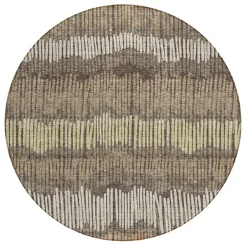 8' Brown And Dark Green Round Striped Washable Indoor Outdoor Area Rug