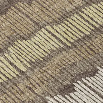 8' Brown And Dark Green Round Striped Washable Indoor Outdoor Area Rug