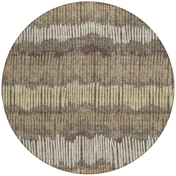 8' Brown And Dark Green Round Striped Washable Indoor Outdoor Area Rug