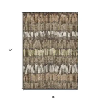 8' X 10' Brown And Dark Green Striped Washable Indoor Outdoor Area Rug