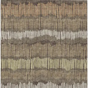 10' X 14' Brown And Dark Green Striped Washable Indoor Outdoor Area Rug