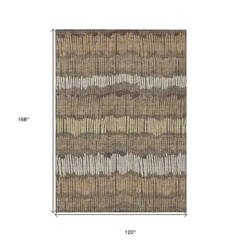 10' X 14' Brown And Dark Green Striped Washable Indoor Outdoor Area Rug