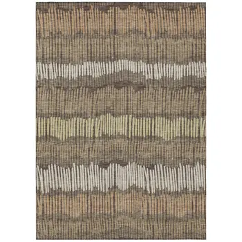 10' X 14' Brown And Dark Green Striped Washable Indoor Outdoor Area Rug
