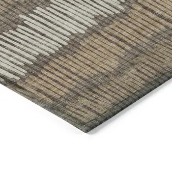 10' X 14' Brown And Dark Green Striped Washable Indoor Outdoor Area Rug