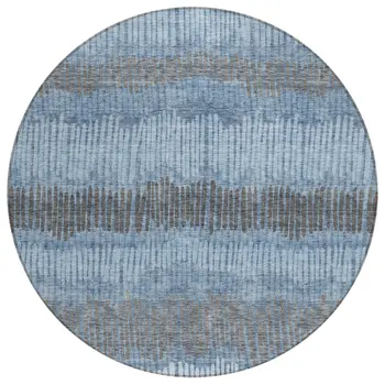 8' Blue Black And Gray Round Striped Washable Indoor Outdoor Area Rug