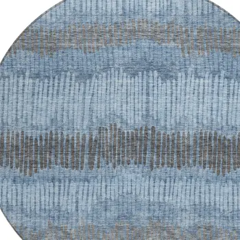 8' Blue Black And Gray Round Striped Washable Indoor Outdoor Area Rug