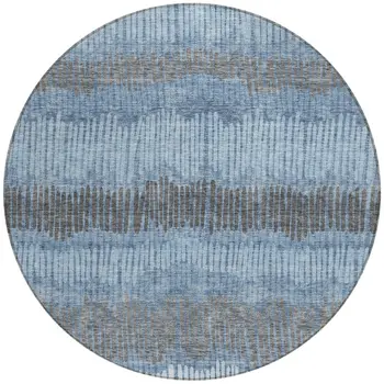 8' Blue Black And Gray Round Striped Washable Indoor Outdoor Area Rug