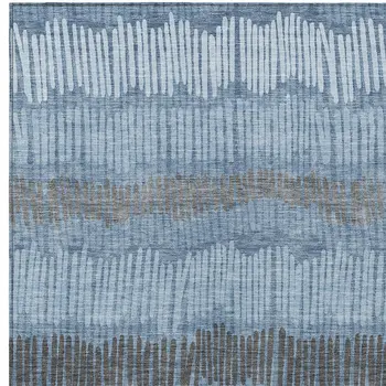 8' X 10' Blue Black And Gray Striped Washable Indoor Outdoor Area Rug