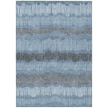 8' X 10' Blue Black And Gray Striped Washable Indoor Outdoor Area Rug
