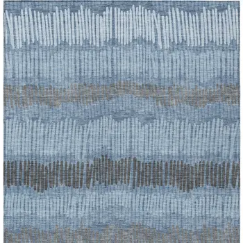 10' X 14' Blue Black And Gray Striped Washable Indoor Outdoor Area Rug